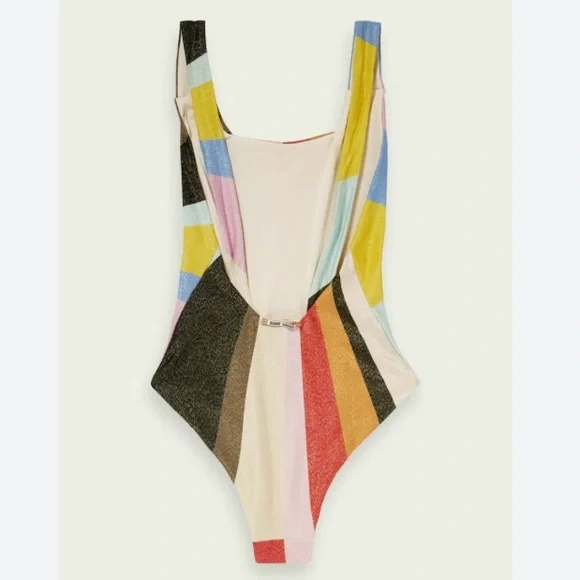 Scotch & Soda - X SMALL- Metallic one piece swimsuit Multi Color Stripe Sparkly - Picture 11 of 12